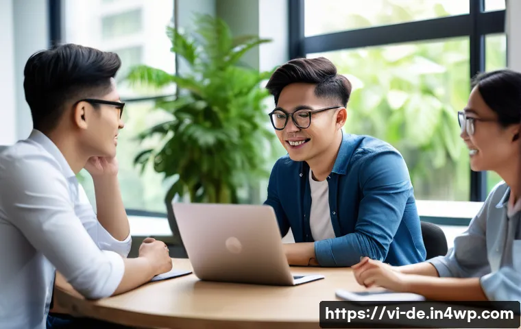 성과 관리와 직원 참여 증진 전략 - A modern Vietnamese office scene showing a diverse team of young professionals in smart casual attir...