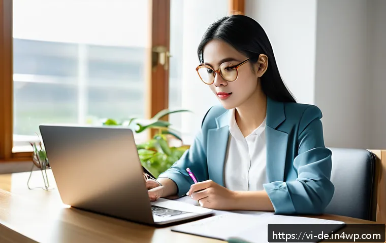성과 목표 설정 방법 - A modern Vietnamese young professional woman sitting at a tidy desk in a bright, minimalist home off...